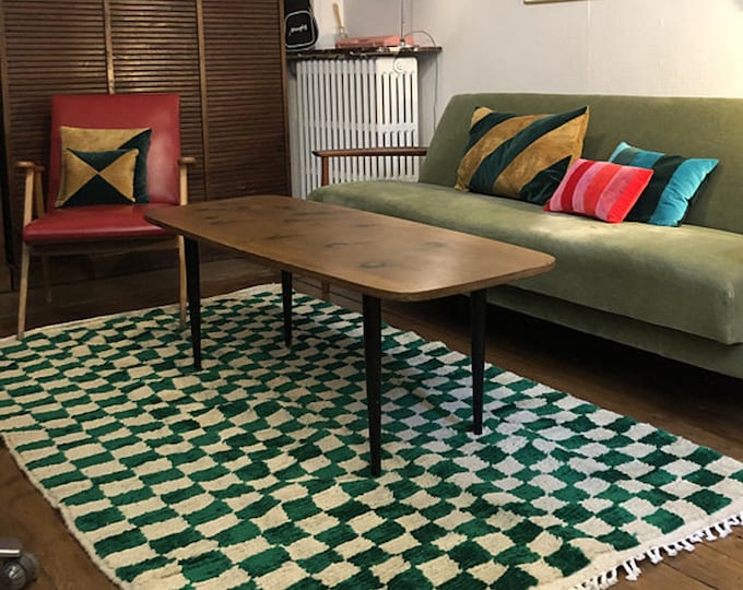 Green Moroccan Checkered rug, Wool soft shag Area Rugs!