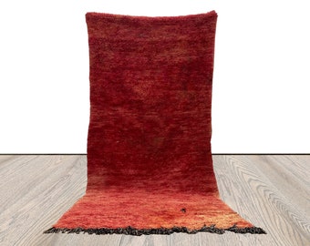 4x9 berber vintage solid rug, moroccan faded red woolen rug.