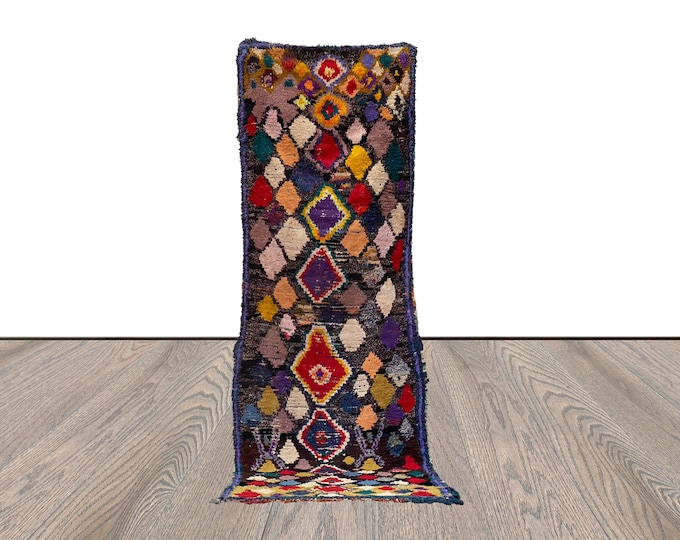 3x9 Moroccan vintage narrow runner Rugs, Berber Dimond colorful runner rug.