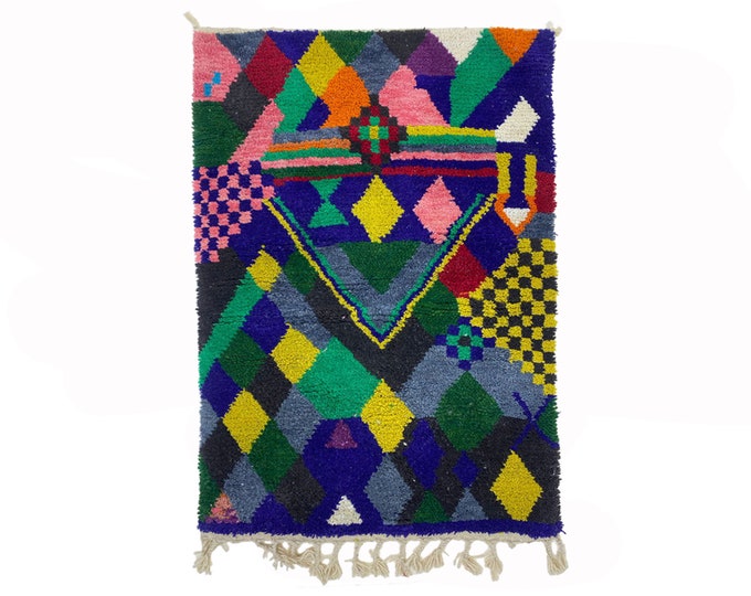 Handwoven Wool Rug in Vibrant Colors, Moroccan Berber Area Rug.