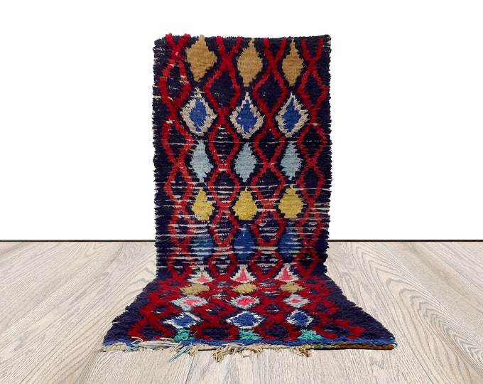 2 X 7 ft narrow colored Rug Vintage Moroccan, Shaggy runner Rug.