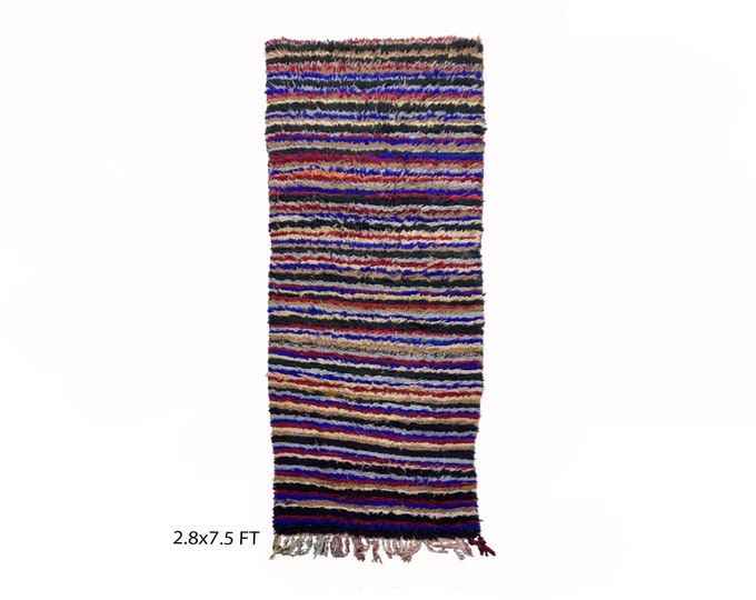 Moroccan Striped Vintage Colorful Runner Rug 3x7.