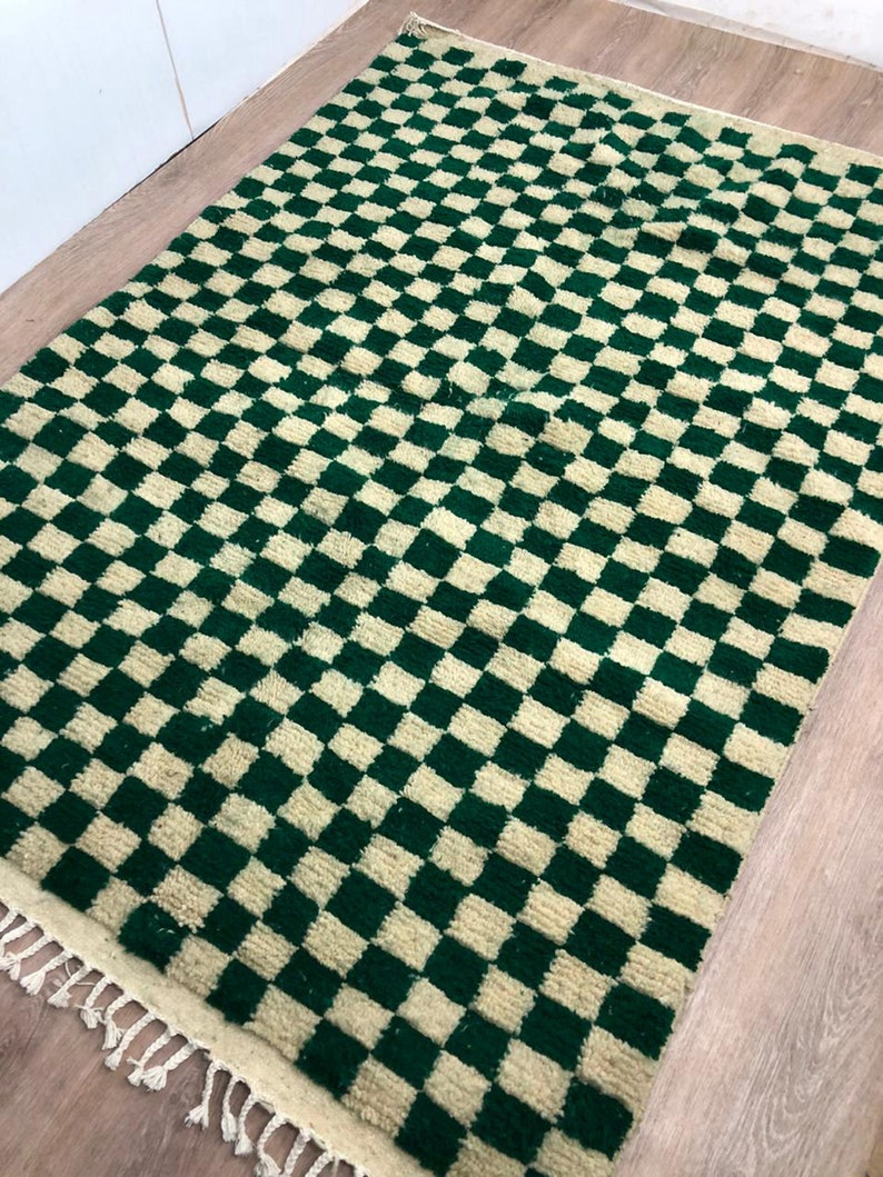 Green Checkered rug Berber area rug Checker rug large Etsy