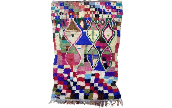 Large Colorful Moroccan Rug: 5x8 Vintage Wool Area Rug
