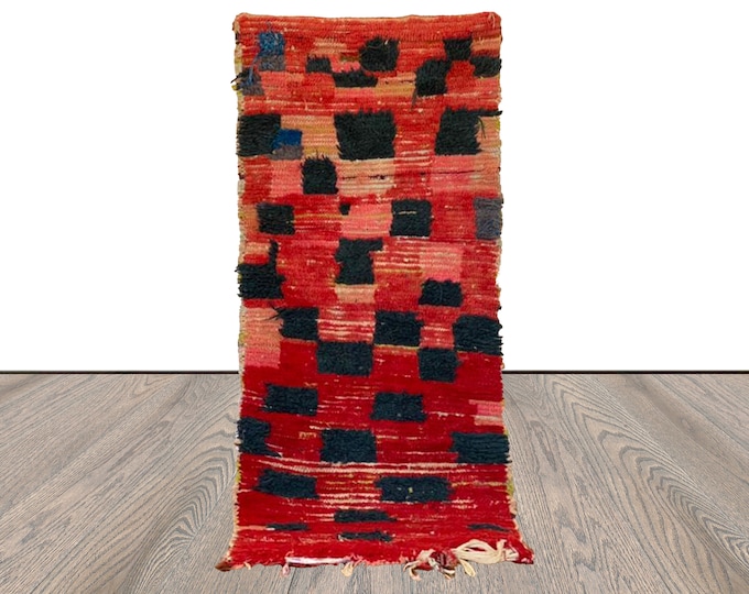 Moroccan Colorful Boucherouite Rugs. 2x6 Berber Narrow runner Rug.