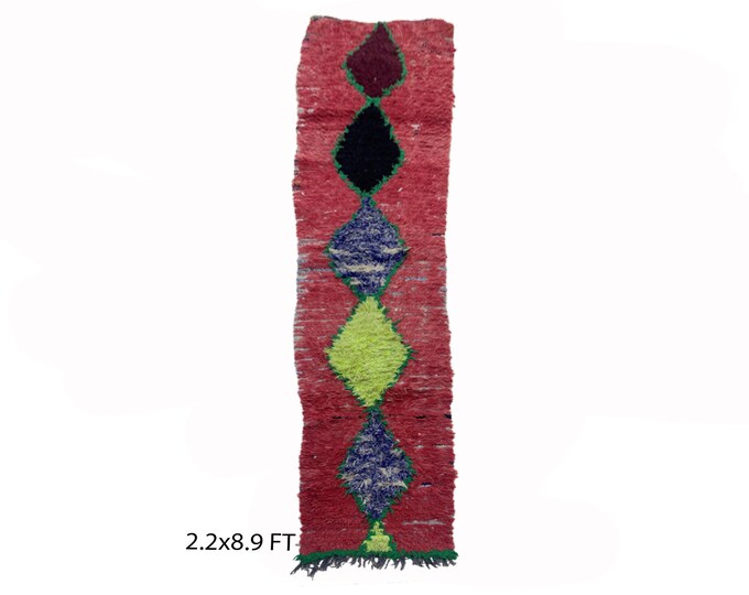 Moroccan Colorful Wool 2x9 Rug Runner , Berber Diamond colorful runner rug.