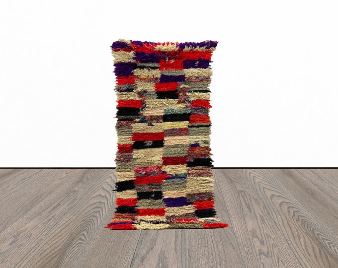 2x6 Colorful checkered Boucherouite Runner Rug.