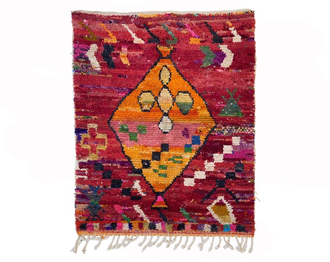 Moroccan Wool Berber Area Rug, Colorful Hand Knotted Kitchen Rug.