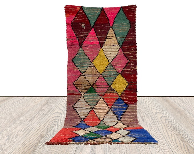 3x9 ft Moroccan Berber Colorful rug, Tribal Bohemian woven rugs, Morrocan Diamond Vintage rug.