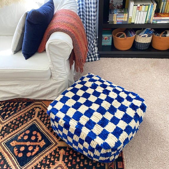 Moroccan Checker Pouf Berber Square Checkered Foot Stool Floor