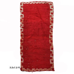 Hallway Vintage Red Runner, Moroccan Rug Runner, Unique Berber Wool 3x7 Rug.