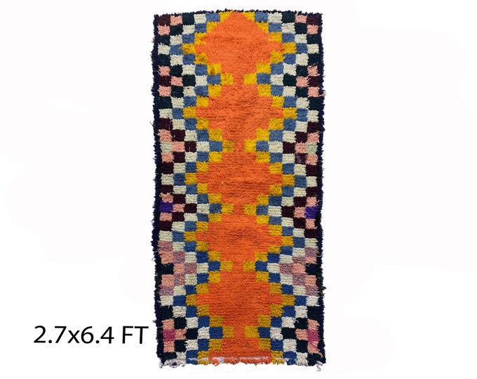 Small Berber Moroccan runner rug 3x6, vintage colorful rug runner.
