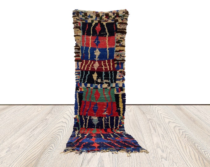 3x10 ft Moroccan woven cotton rug, vintage Berber runner Rug.