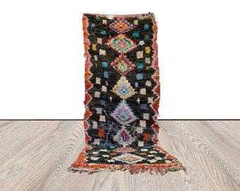 Vintage Rug, Moroccan Berber Boucherouite Rug, 3 feet by 8.