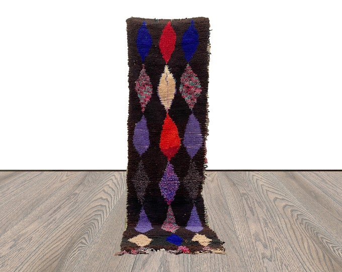 2x9 Black Dimond Narrow runner Rug, Moroccan vintage runners Rugs.