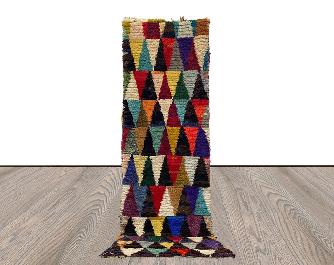 3x9 Woven Morrocan Rugs, Vintage colored Diamond Runner Rug.