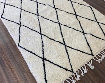 Custom moroccan berber wool black and white beni ourain rug.