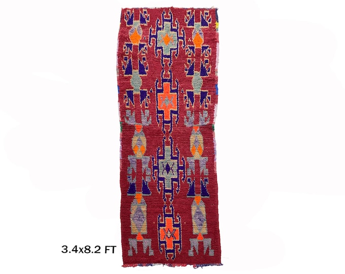 Moroccan vintage Faded Rugs 4x8, hallway Berber Rug.