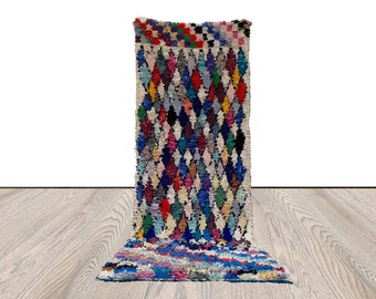 3 ft by 9 ft diamond colorful rug, bohemian home decor, moroccan vintage rug.