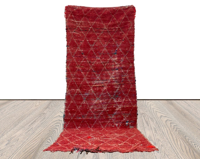 3x8 feet, moroccan berber diamond rug, morocco vintage red runner rug.
