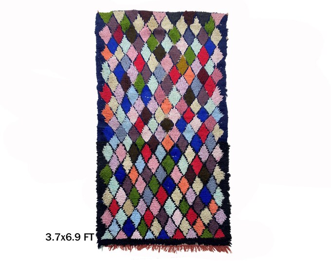 4x7 Colorful Moroccan Vintage Area Rug: Unique Diamond Design!