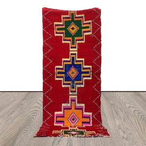 Red Vintage Moroccan runner Rug, handwoven Berber morocco runner Rug 3x9.