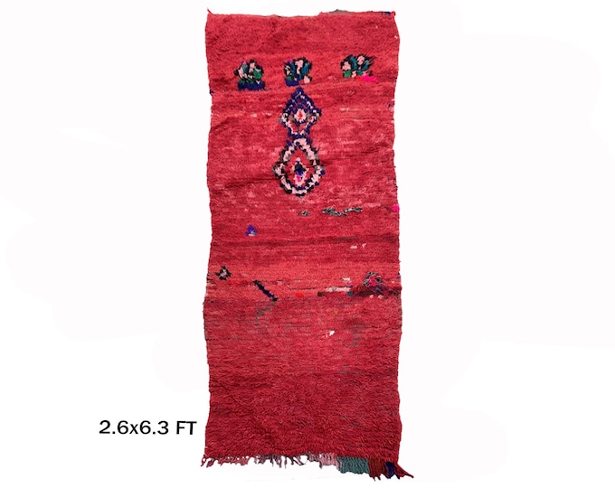 Vintage Red Moroccan 6x3 Runner Rug, Bohemian Decor Rug Runner.