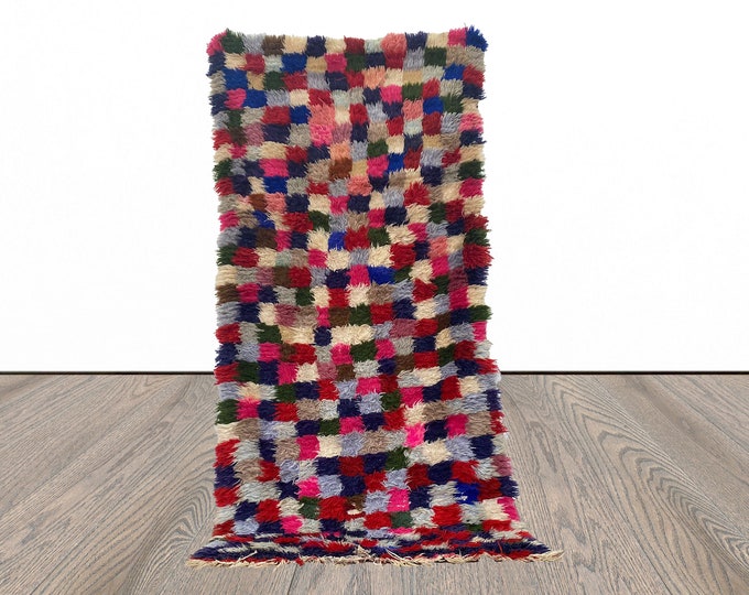 3x7 FT woven colorful Moroccan runner rug.