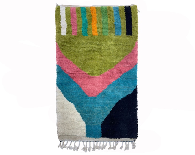 Colorful Handwoven Moroccan Rug, Moroccan Custom Berber for Boho Style Living Room!