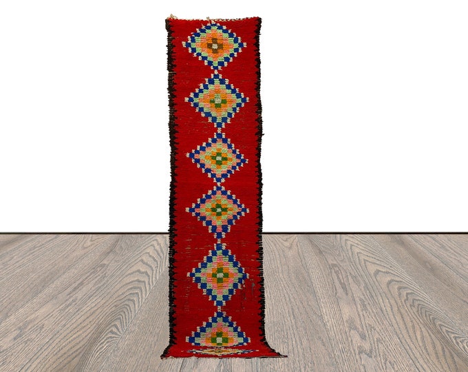 2x10 Vintage Moroccan red runner Rug, Berber narrow long Rugs.