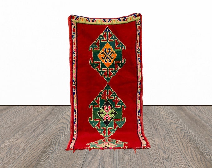 3x5 Small Moroccan Red narrow Rugs. Bohemian runner Rug.