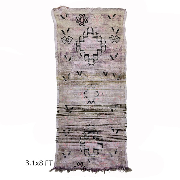 Narrow Moroccan Berber 3x8 Rug Runner, Hallway Vintage Runner Rug.