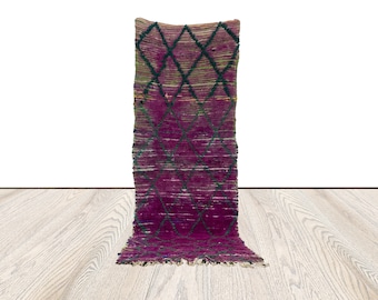 2x8 feet Purple faded runner vintage Rug, Wool woven narrow Rug.