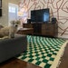 Large Moroccan Green Checkered area rug, Berber Checker wool nursery rug 