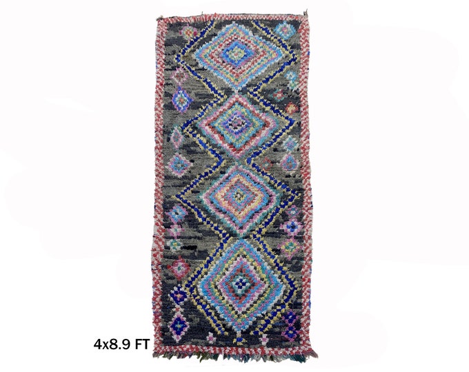 4x9 Moroccan Boucherouite Area Rug: Vintage Boho Decor for Your Home!