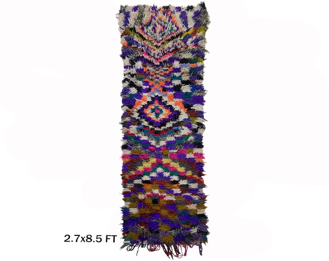 Long Colorful vintage berber 3x9 runner rug.