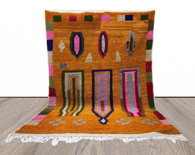 Orange Moroccan rug: Handmade Berber wool custom area rugs, rugs for living room.