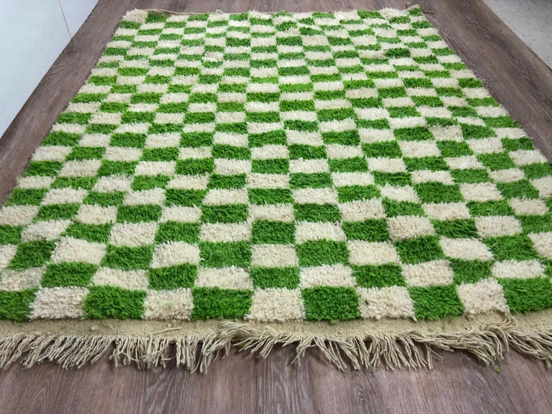 Bright Green Checker rug 8 x 10 area rug Checkered area rug Etsy