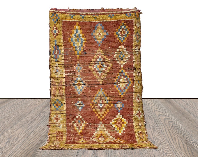 4x9 Extra large Moroccan Berber vintage area Rug. Faded used Berber Rugs.