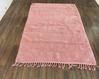 Custom Moroccan Berber Pink Solid Wool rug, Handmade area rugs for Livingroom - Home gift!