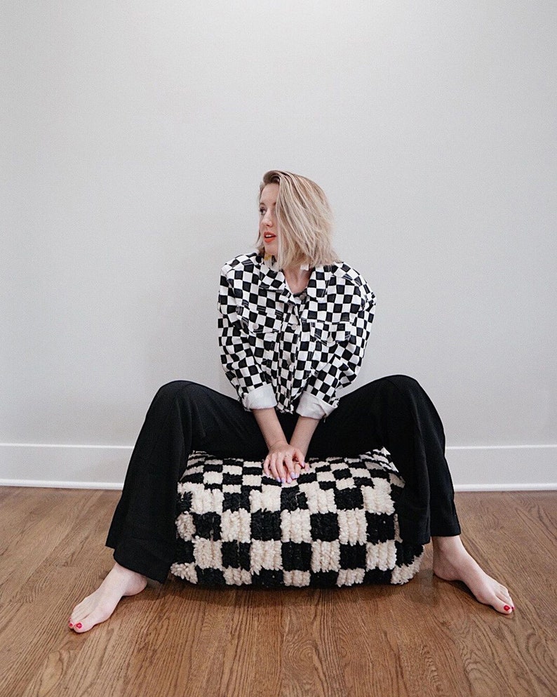 Moroccan Berber square checkered pouf ottoman!