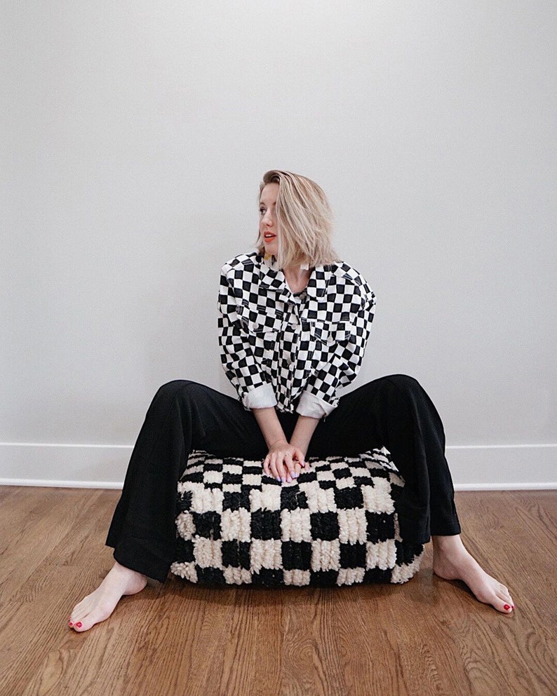 Moroccan Berber square checkered pouf ottoman image 1