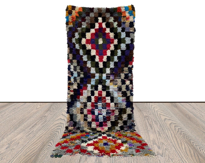 Moroccan Checkered vintage RUNNER Rug, Berber Rugs 3x9 ft