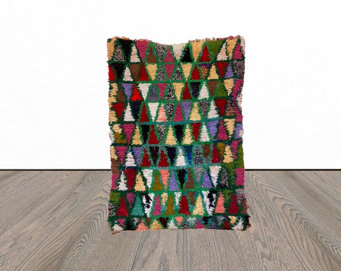 3x4 Moroccan vintage Berber rug, Diamond Colorful Small Rug.