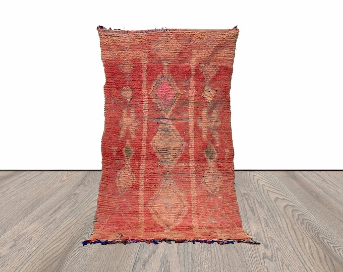 7x4 Feet Vintage Moroccan Red Area Rug.