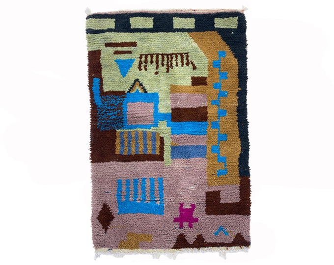 Vibrant Moroccan Berber Rug: Hand-Knotted Custom Area Rug with Colorful Design!