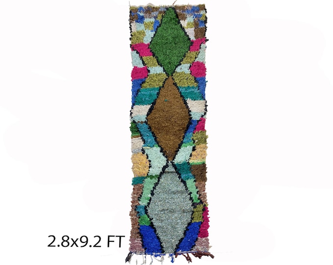 Moroccan diamond 3x9 runner rugs, Long colorful rug runner.