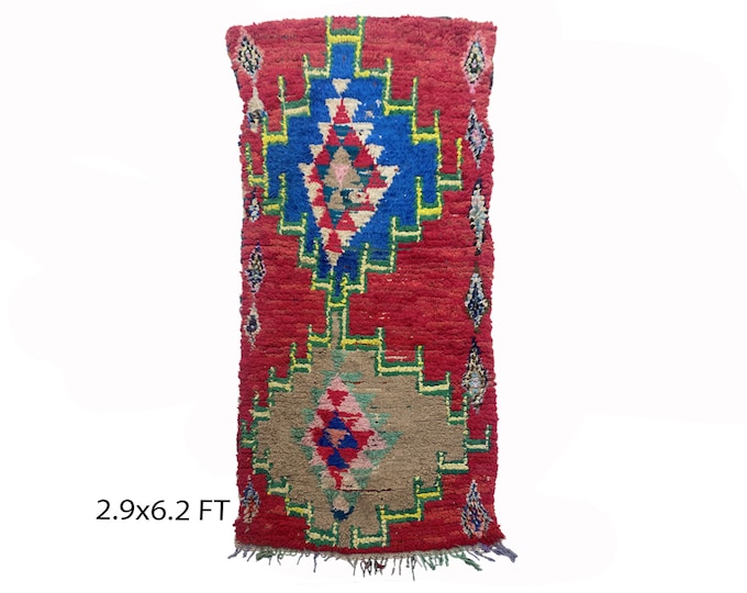 Small Moroccan vintage 3x6 rug, Colorful woven area rugs.
