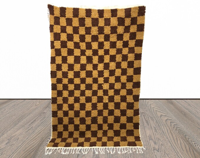 Brown and cream Moroccan Checkered Wool area rug!