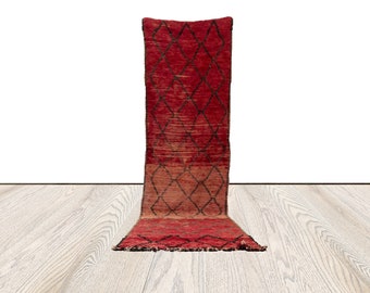 3x10 ft Red vintage Berber Rug, Moroccan woven Wool Rug.